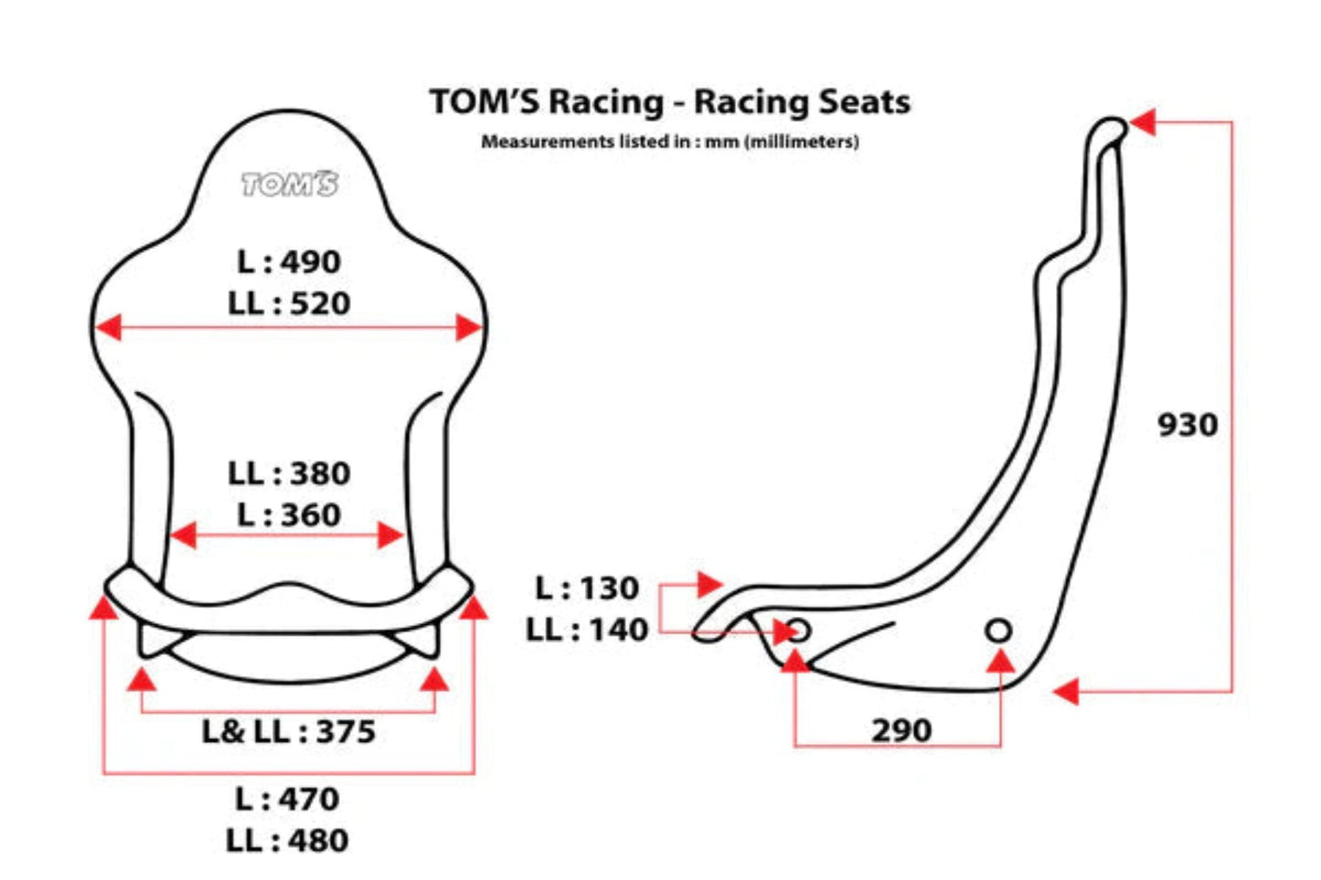 Toms Racing Carbon Kevlar fixed bucket seats
